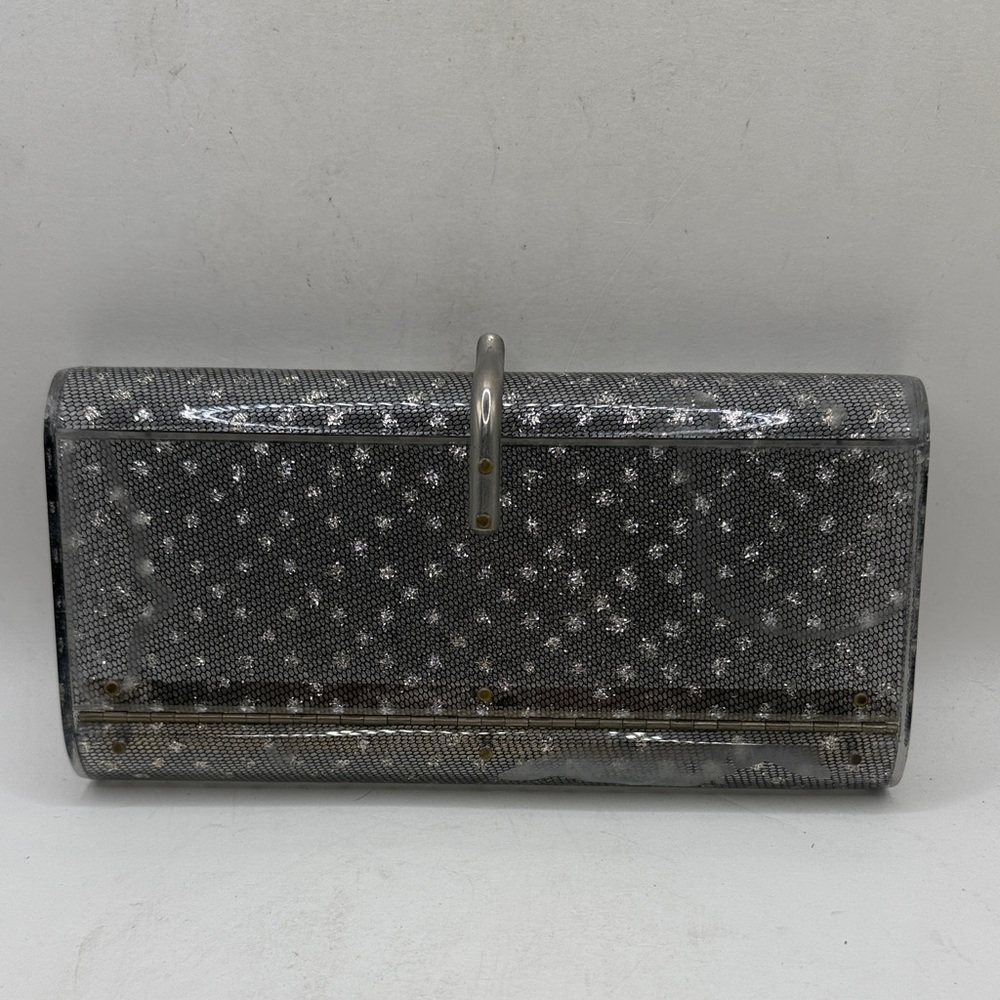 Vtg Wilardy Lucite Clutch Purse Clear Silver Confetti Acrylic 50s 60s Glitter - Picture 2 of 16